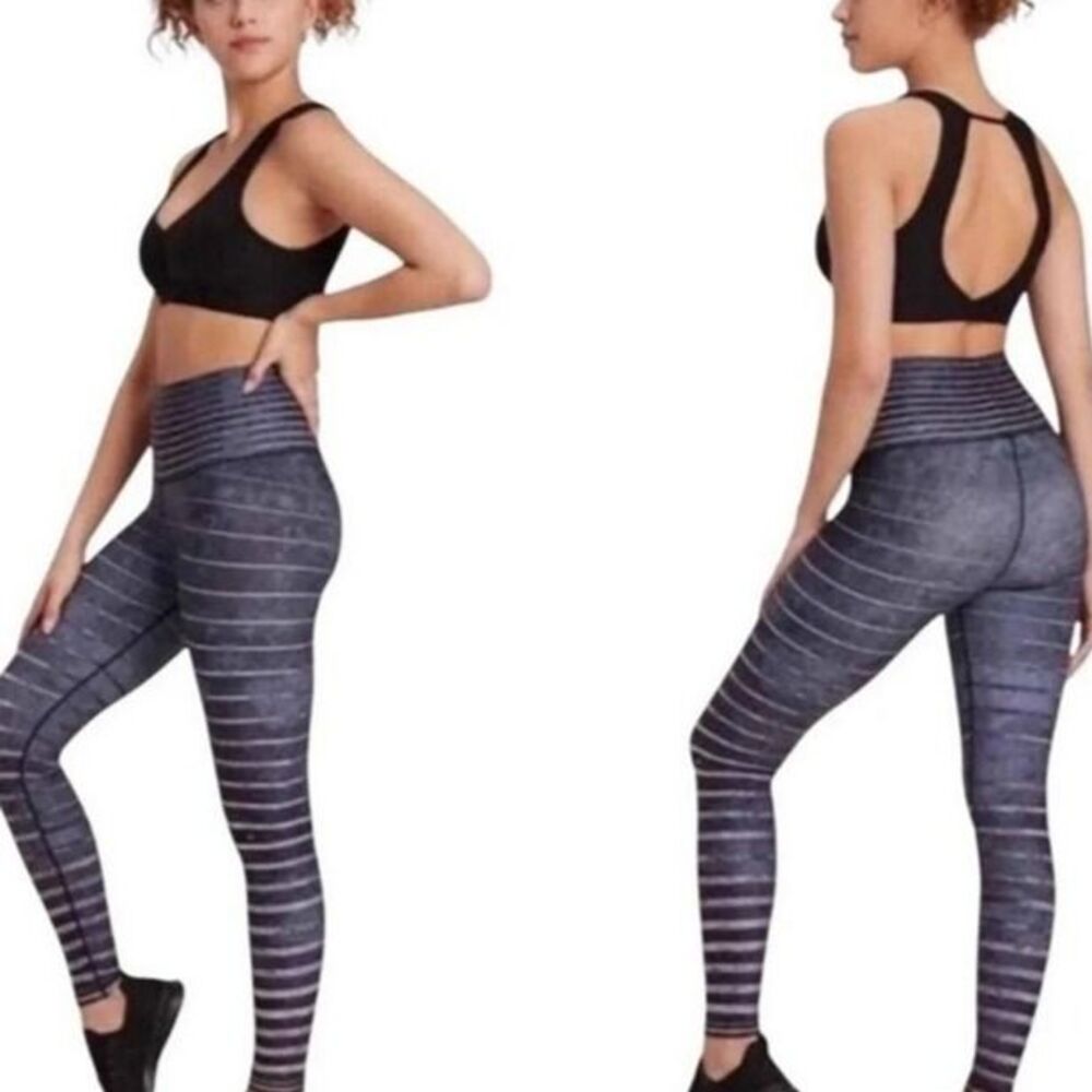 Niyama Sol Slate Stripe Yoga Pants Leggings SZ S